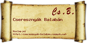 Cseresznyák Balabán névjegykártya
